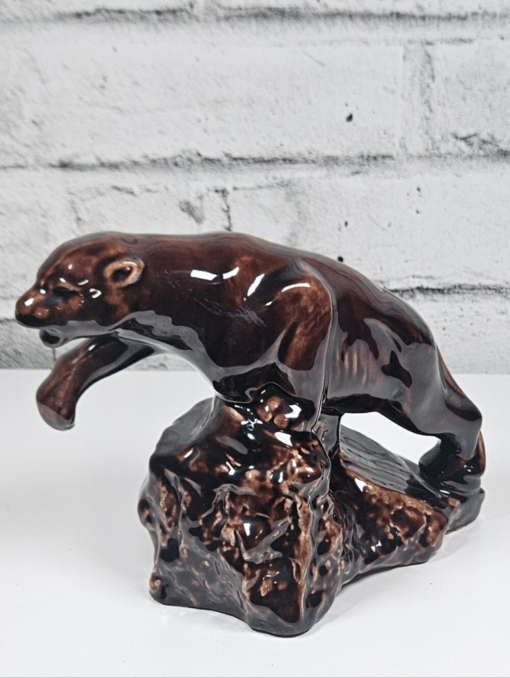 Blue Mountain Pottery Brown Cougar Panther Figurine Canadian Art Pottery